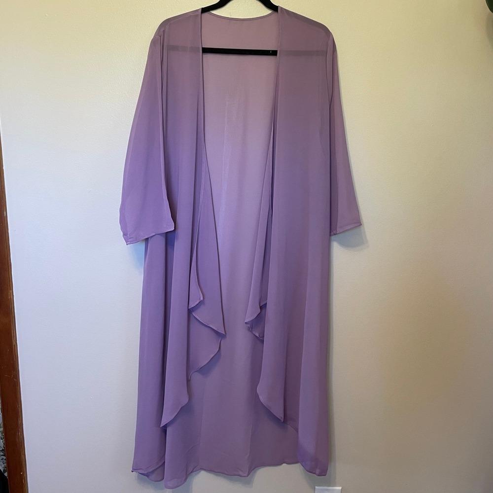FLOWY Sheer Chiffon Open Front Longline DUSTER Cardigan Lavender Purple Medium